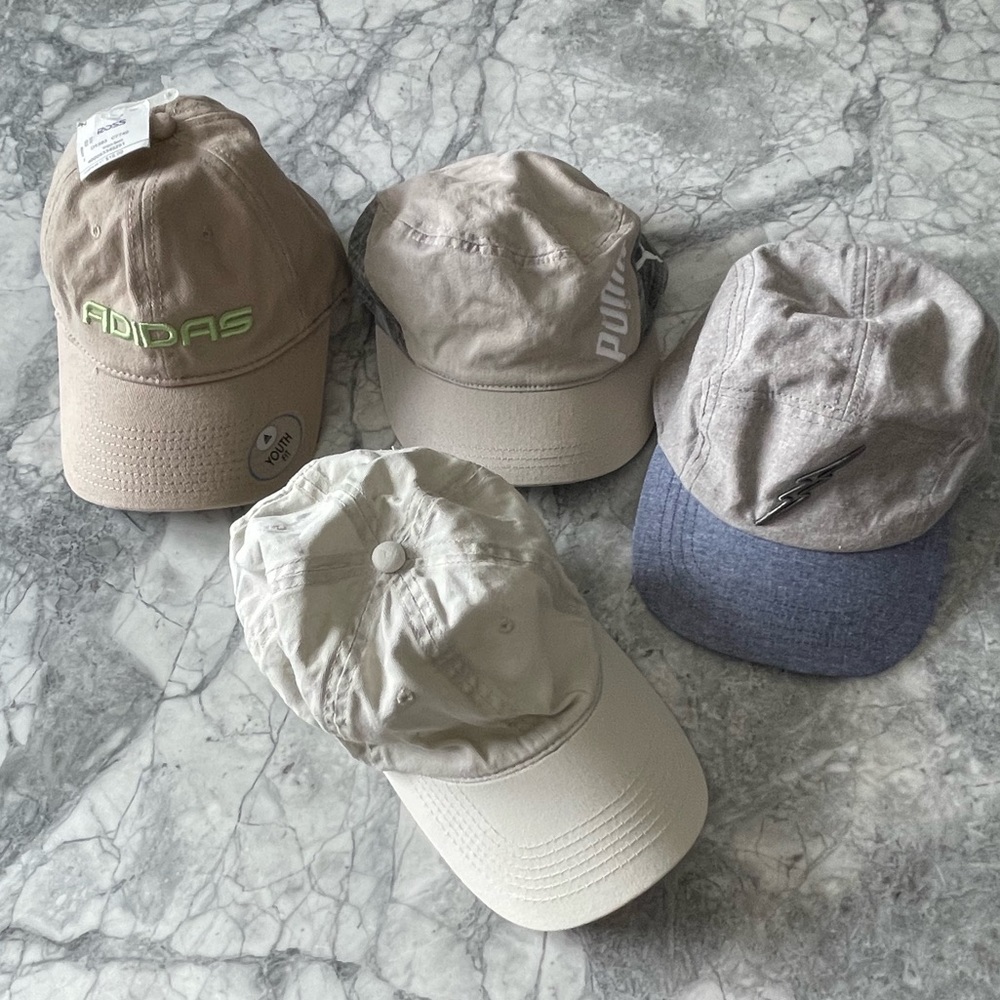 4 Adidas, Puma, Signatures Baseball Caps. Youth some with adjustable backs.
